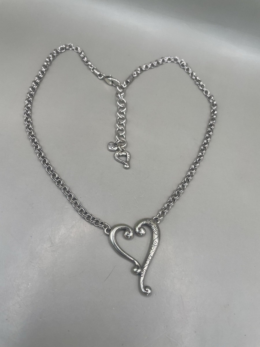Vintage Brighton Silver Plated Love Heart Pendant Chain 18.25-20