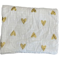 Cloud Island Swaddle Blanket Baby Muslin Gold Hearts Cotton Wrap