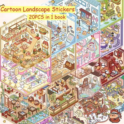 20Pcs 3D Capybara Landscape Stickers Collection Book Album Cartoon Scene DIY