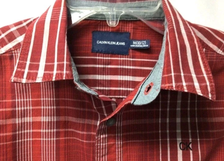 Boys Size M (10/12) Calvin Klein Jeans Plaid Collared L/S Button Down Shirt-tw - Image 2 of 2