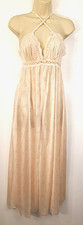 Vintage Miss Elaine cross-strap maxi nightgown pink empire Nylon Lingerie S/M
