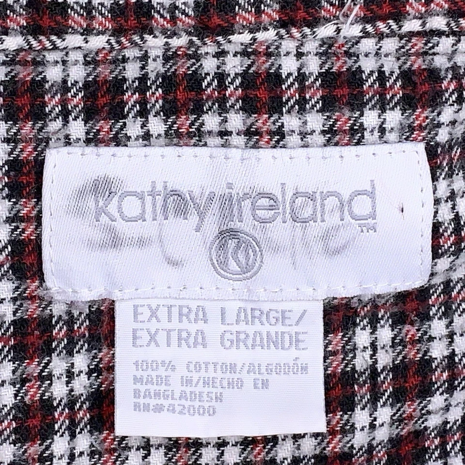 Vintage 90s XL Kathy Ireland Red Flannel Button Up Plaid Cotton Fabric - Imagem 4 de 4
