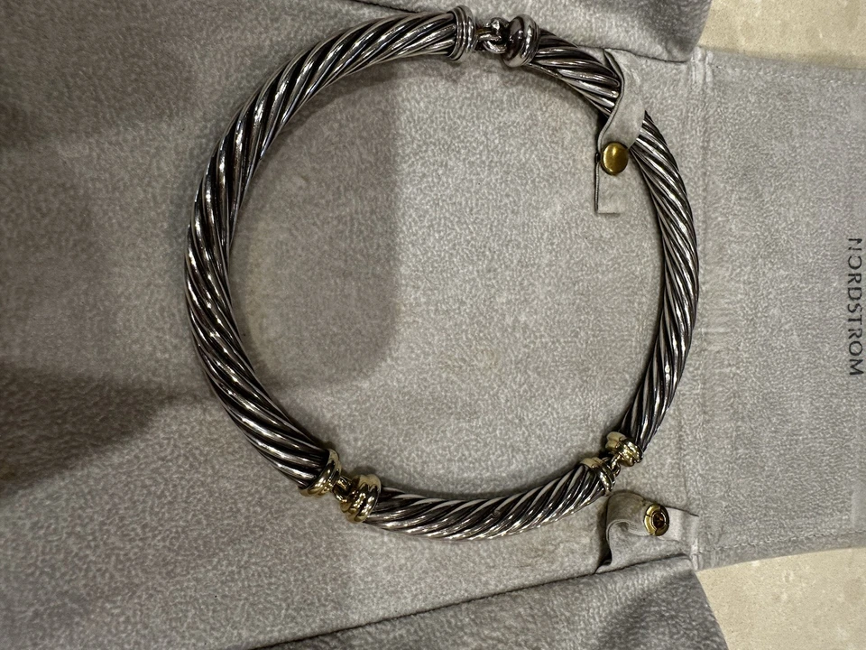 David Yurman Metro Cable Vintage Necklace 14K Yellow Gold Sterling Silver 15" - Image 2 of 4