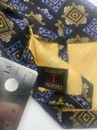 ROBERT TALBOT - NORDSTROM Men's 100% Silk Tie Luxury Gold Blue Handsewn USA - Picture 4 of 5