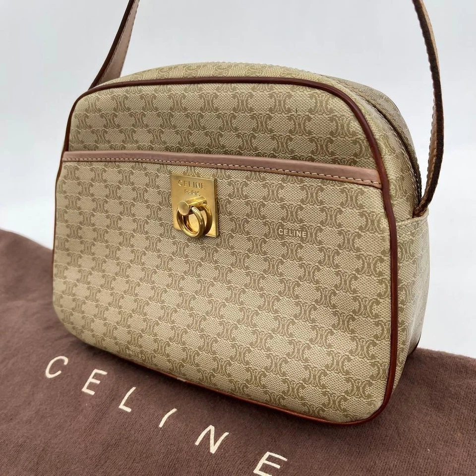 CELINE Macadam Pattern Gancini Crossbody Shoulder Bag White PVC Authentic - Image 2 of 4