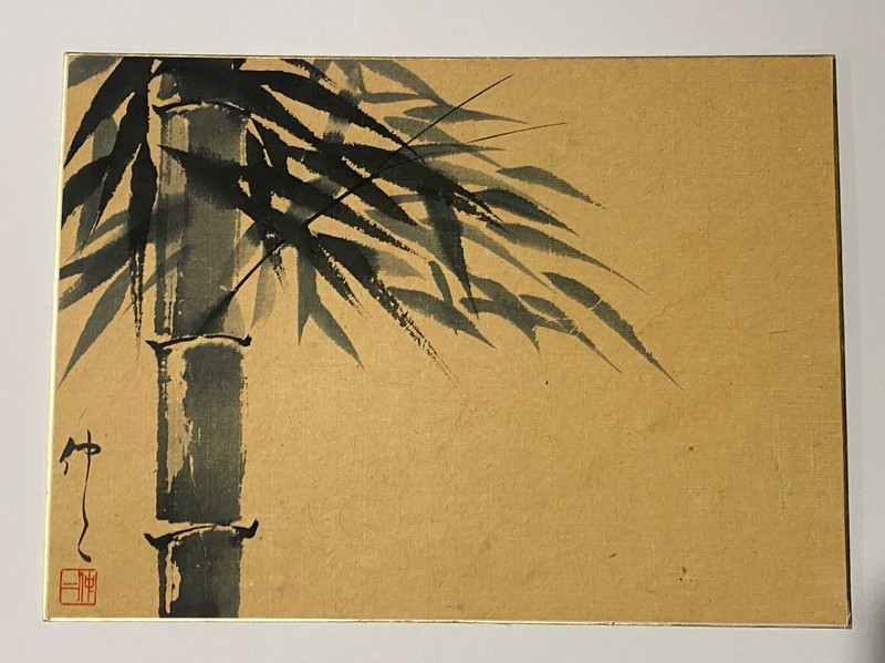"Bamboo" original signed on rice paper/board Japanese sumi-e painting 13 x  9.5