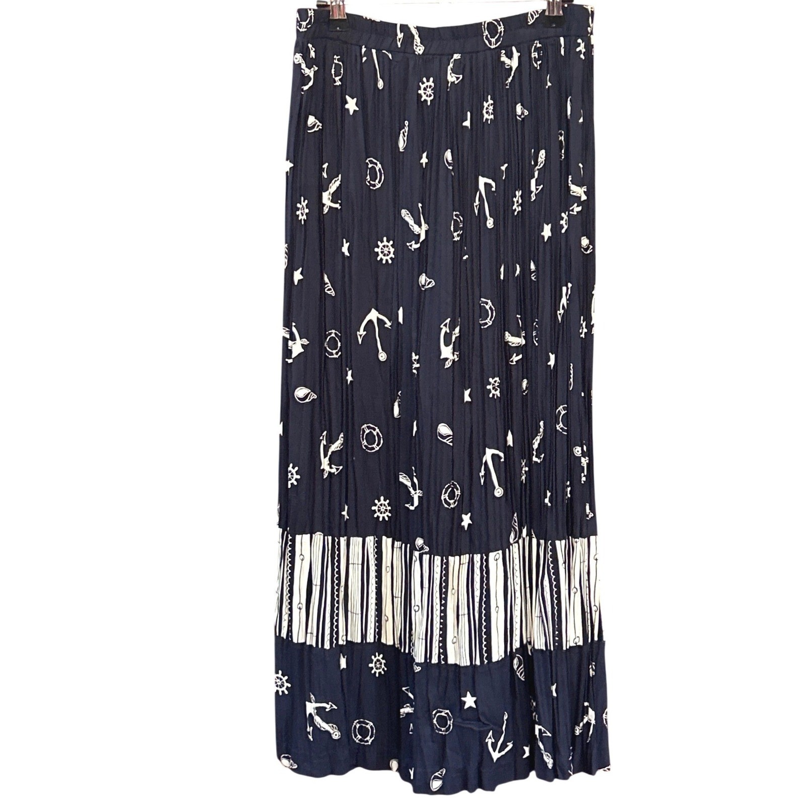 Vintage 90s Nautical Print Rayon Maxi  Broomstick… - image 1