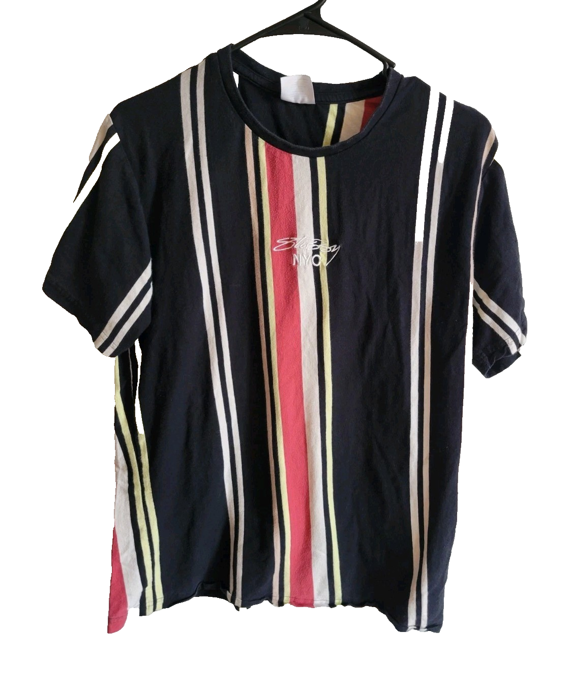 1980s Stussy Stripe Vtg T Shirt Embroidered Center Logo Mens Small