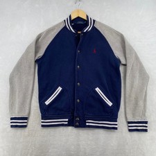 Polo Ralph Lauren Varsity Baseball Jacket Navy Blue Grey Red Pony Logo Mens M