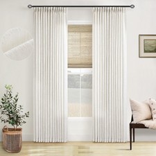 Pinch Pleated Linen Curtains 96 Inches Long for Living Room 2 Panel Set Cream...