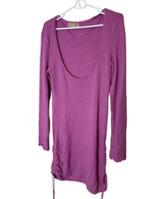 Free People Sweater Dress Womens Large Pink Knit Scoop Neck Long Sleeve Ruched