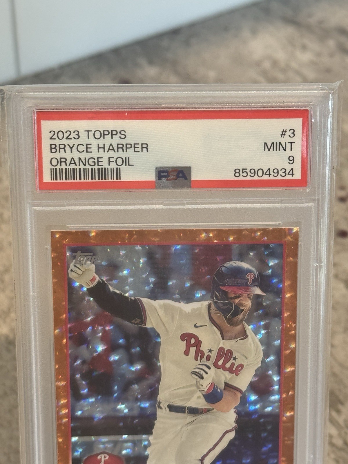 2023 Topps Bryce Harper Orange Foil #3 /299 PSA 9 Mint Phillies SP #291/299 view 3