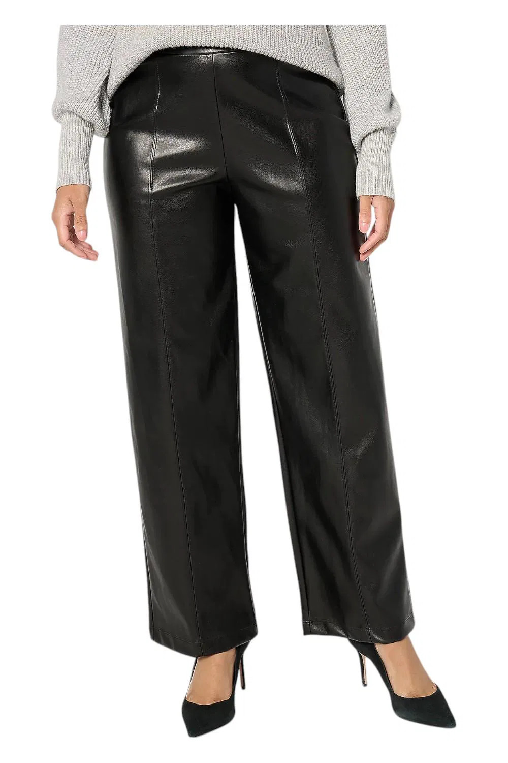 GRAVER Susan Graver Women's Stretch Faux Leather Wide-Leg Pants Black