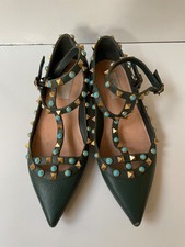 Valentino Garavani Rockstud Green Leather Straps Flats EUR 37 / USA 7