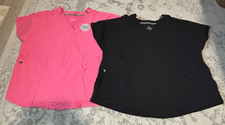 2 - Climate Right by Cuddl Duds Women's 2X 6 Pocket Black  Pink Scrub Top