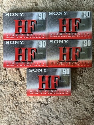 Lot of 5 Sony HF 90 Blank Cassette Tapes Normal Bias High Fidelity New Sealed