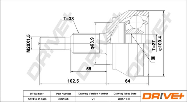 Dr!Ve+ Gelenksatz Antriebswelle DP2110.10.1596 M20X1,5 FüR VW Touareg 7LA 7L6-image