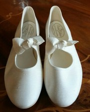 Kolekcja ślubna Damskie kokarda z kości słoniowej Płaskie buty ślubne dla druhny Rozmiar 3 Nowe 