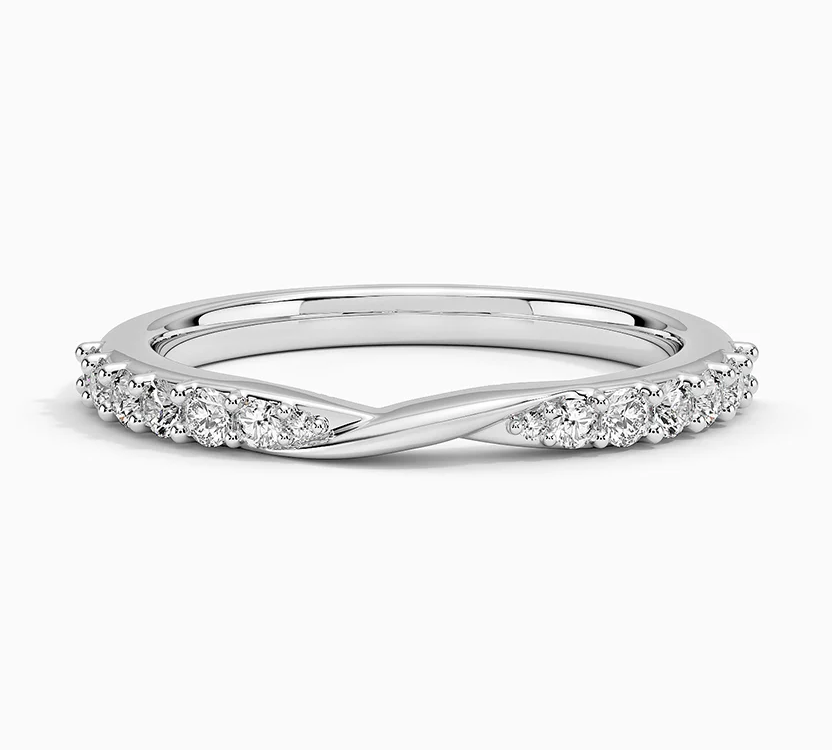 0.20CT Round Cut Moissanite Women's Twist Design Wedding Band In 10K White Gold
