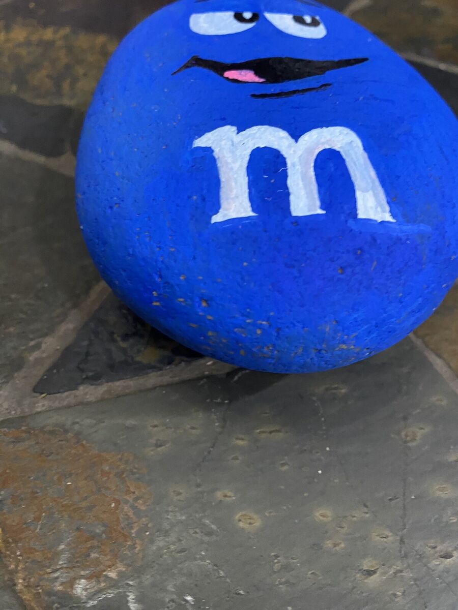 Hand painted Blue m&m Collectible Garden rock art miniature