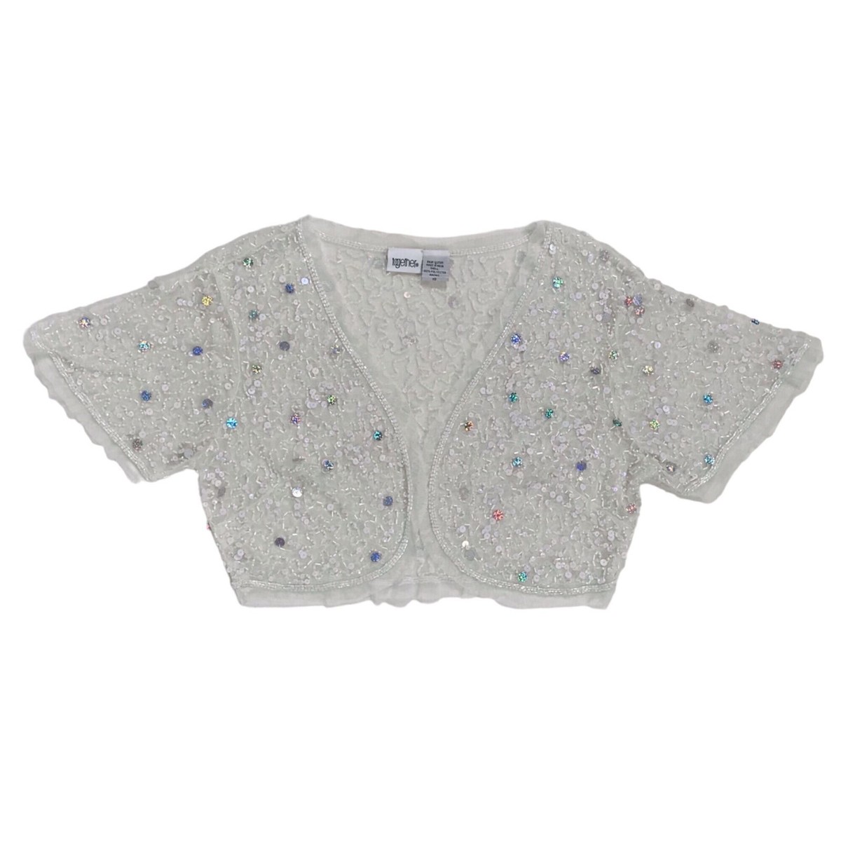 Vintage Y2K Fairycore White Sheer Beaded Sequin Cropped Top