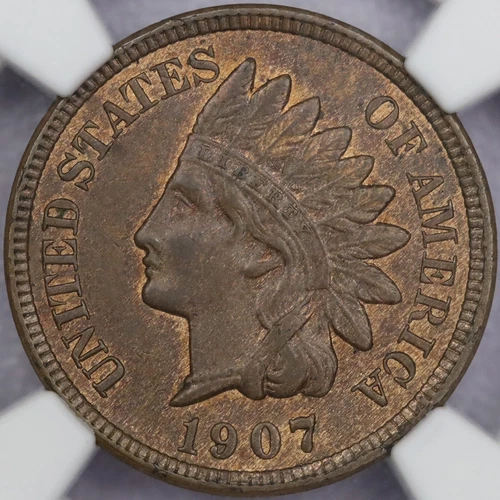 1907 1c Indian Head Cent - NGC MS 64 BN