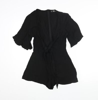 Missguided Damen Playsuit schwarz Polyester Einteiler Größe 6 Reißverschluss - Bindedetail