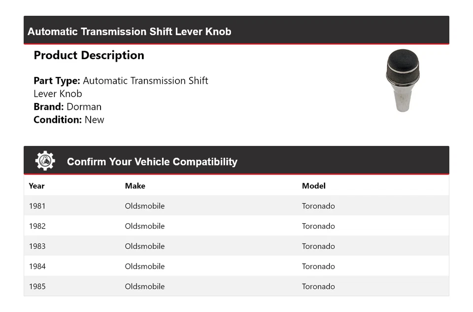Perilla de palanca de cambios de transmisión automática Oldsmobile Toronado Dorman 1981-1985 Foto 2 de 4