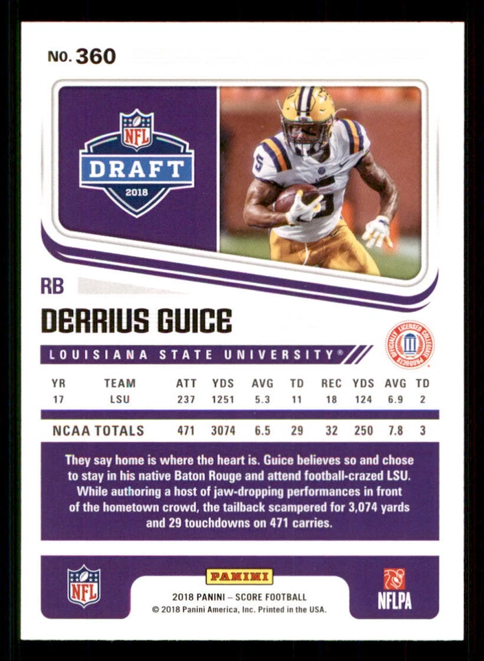 2018 Score #360 Derrius Guice RC - Image 2 of 2