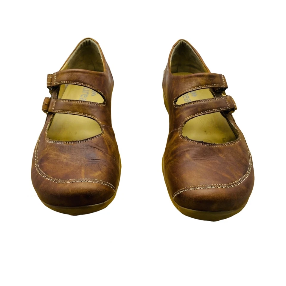 Zapatos para caminar Durea para mujer de cuero marrón bordado iris Mary Jane talla 7,5 EE. UU. Foto 3 de 4