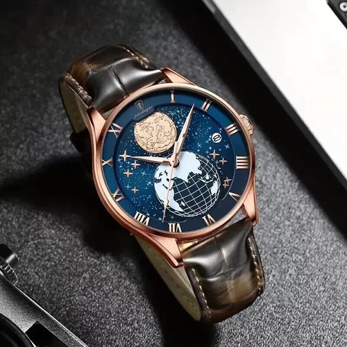 Luminous Quartz POEDAGAR Watch - Men's Wrist Watch with Calendar, Leather Strap - Picture 5 of 8