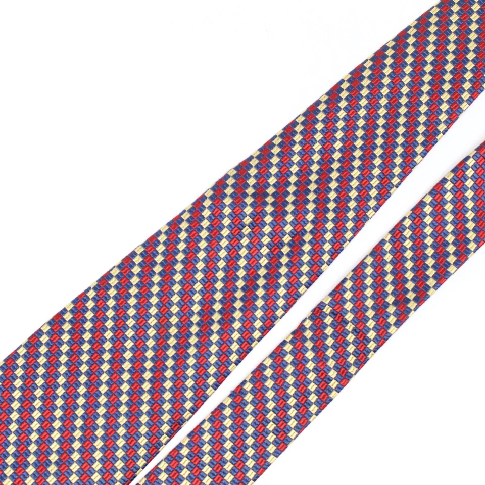 Corbata de seda Brooks Brothers para hombre roja dorada azul marino a cuadros matriz diagonal tejida Foto 3 de 4