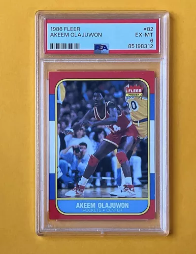 1986-87 Fleer - #82 Hakeem Olajuwon (RC) - PSA 6
