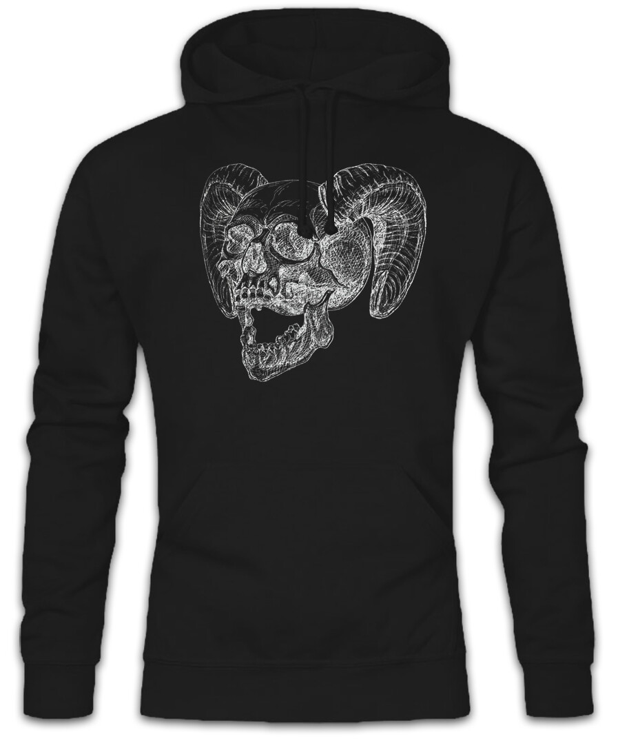 Sudadera con Capucha Calavera con Cuernos Diablo Satanás Satanismo Tatuaje Arte 666 Segador de Cabra