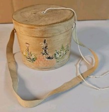 Small Vintage Wooden String Holder With Strap 3.5 Inches Tall 4.5 Inches Across