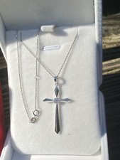 18K White Gold Necklace and Cross Pendant
