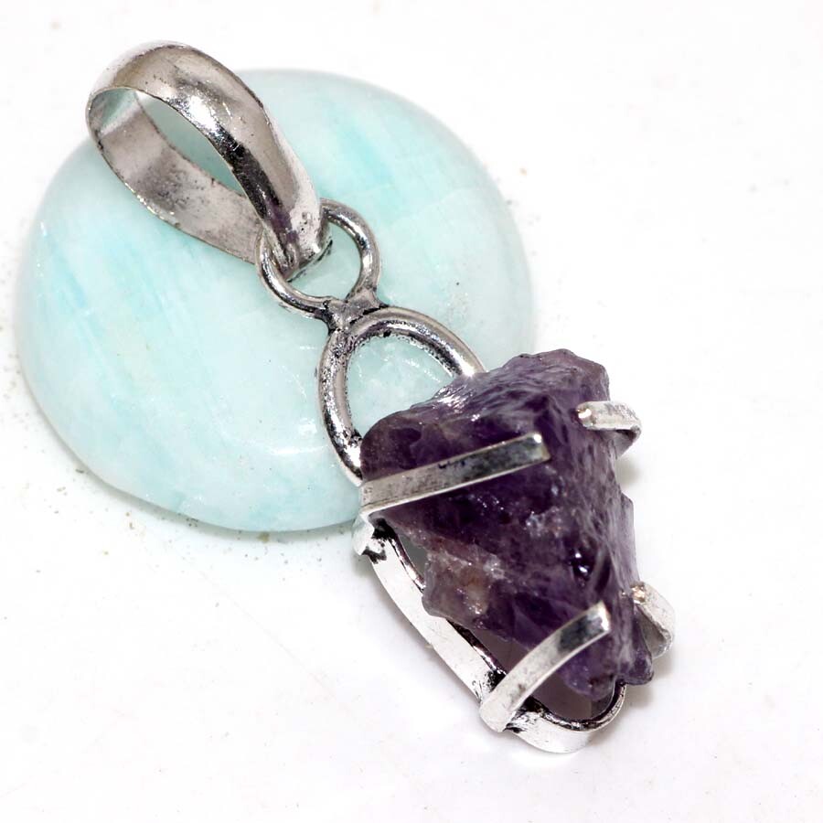 Amethyst 925 Silver Plated Gemstone Handmade Rough Pendant 1.5