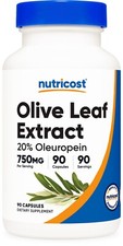 Nutricost Olive Leaf (20% Oleuropein) 750 MG, 90 Capsules - Non-GMO, Gluten Free