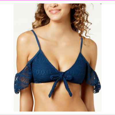 Hula Honey Women's Wild One Crochet Bralette Bikini Top Blue Size Large NWT