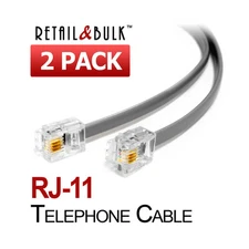 ( 2 Pack ) Short Telephone Cable RJ11 Phone Line Cord.  5, 6, 8, 12, 18, 24 inch