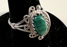Vintage 925 Sterling Silver Malachite Ring Size 4.75