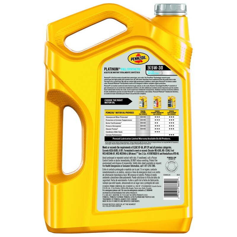 Pennzoil Platinum Full Synthetic SAE 5W-20 Motor Oil dexos