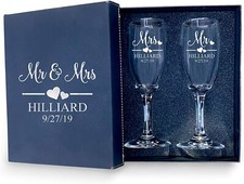 Mr. Mrs. Personalized set of 2 Champagne Glass with box, Flutes wedding