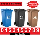 3 x Wheelie Bin Stickers Numbers House Wheelie Dustbin Sticker Peel & Stick