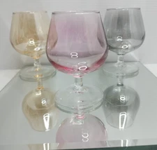 Vtg. Dutch Set Of 3 Iradecent Colored Brandy Cognac. Glasses  Hand blown 3.75"X3