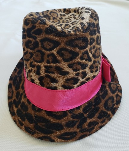 Hello Kitty Leopard Print Child's Fedora Hat, Pink Ribbon+Small Plush Kitty Face - Picture 3 of 9