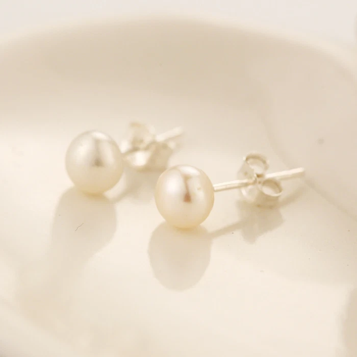 NEW 7mm 925 Sterling Silver Genuine Freshwater Pearl Stud Earrings Women's Gift - image 3 of 4