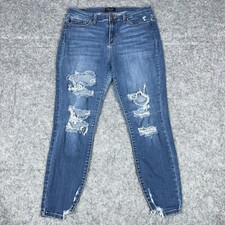 Judy Blue Jeans Womens 15 32 Skinny Fit Blue Distressed Raw Hem Stretch Denim