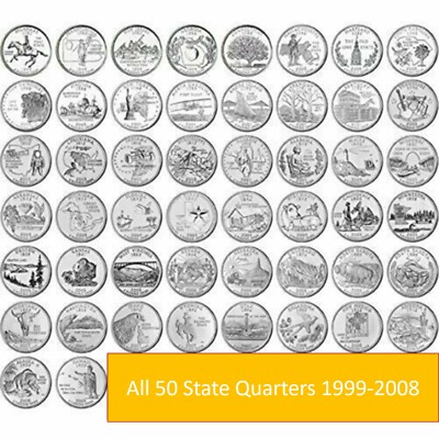 1999-2008 COMPLETE 50 STATE QUARTERS SET D & P Mix 50