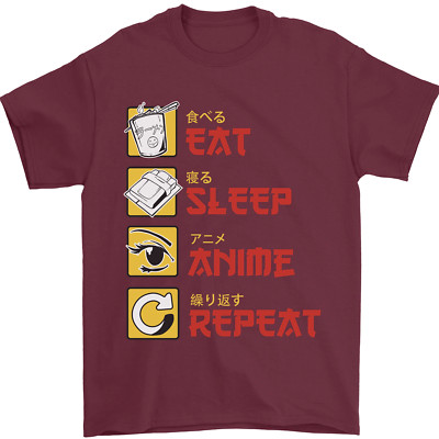 Eat Sleep Anime Repeat Herren T-Shirt 100% Baumwolle
